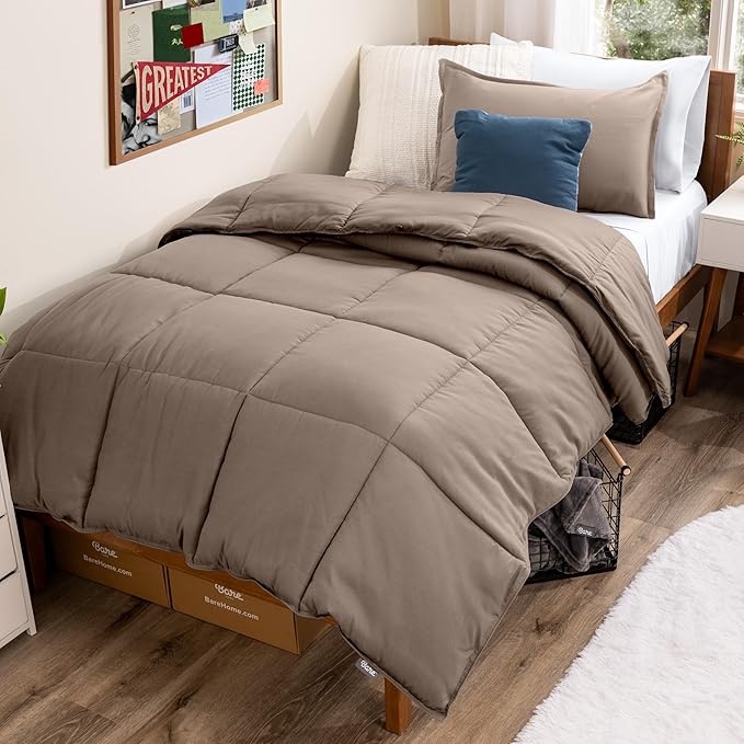 Bare Home Comforter Set - Twin/Twin Extra Long Size - Ultra-Soft - Goose Down Alternative - Premium 1800 Series - All Season Warmth (Twin/Twin XL, Taupe)