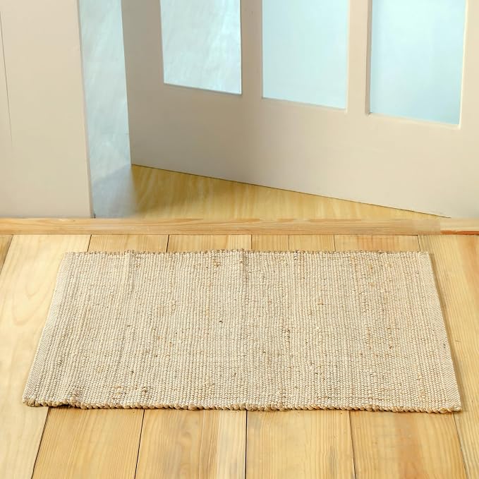 Natural Cotton Jute Rug 2x3 ft - Farmhouse Handwoven Braided Rustic Rug Eco-Friendly Indoor for Doormat, Entryway, Bedroom, Living Room, Kitchen