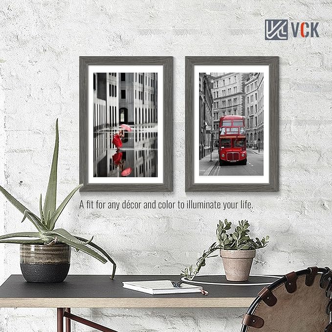 VCK 11x17 Picture Frame Set of 4 - Grey, Gallery-Quality Wood Poster Frames, 1.1-Inch Wide Border, Polished Plexiglass, Vertical or Horizontal Wall Display for Photo/Art/Prints, Grey