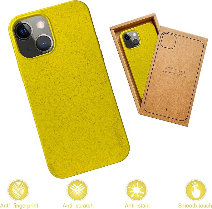 eplanita Eco Mobile Phone Case Compatible with iPhone 13 Mini, Plant Fiber, Drop Protection Cover, Durable and Sustainable (for iPhone 13 Mini, Yellow)