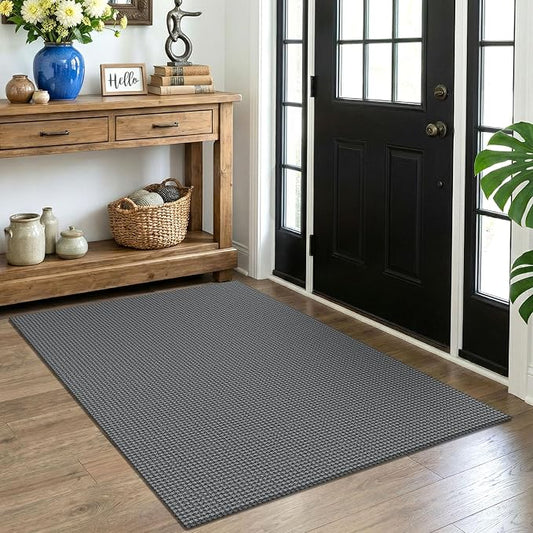 EARTHALL Woven Area Rug 4x5 Ft Washable Rugs for Entryway Non Slip Braided Throw Rugs Bedroom Carpet Cotton Entry Rug Cotton Floor Carpets for Bedroom Dining Room Living Room, Dark Gray