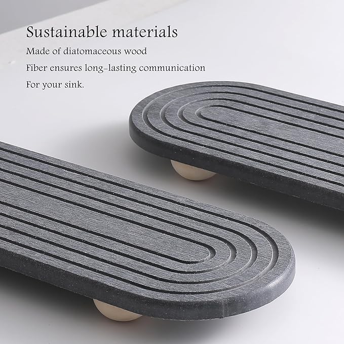 2PCS Water Absorbing Stone Tray for Sink, Quick Drying Diatomite Bathroom Tray Countertop, Stone Drying Mat for Kitchen Counter Faucet, Soap Dish Dispenser Vanity Organizer, Dark Gray-11.8" x 4"
