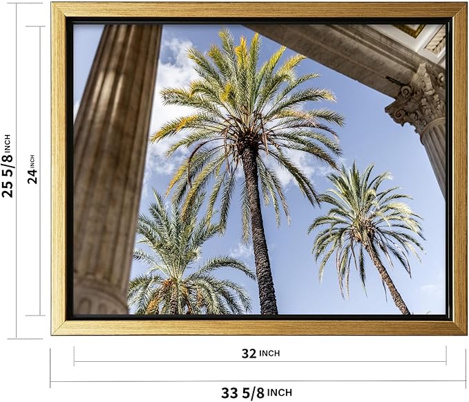 Monem Art Palermo Palm Trees Sicily Print - Tropical European Architecture Poster - Wall Decor for Living Room, Bedroom or Office - 24x32 Gold Framed CANVAS Wall Art by Mareike Bohmer