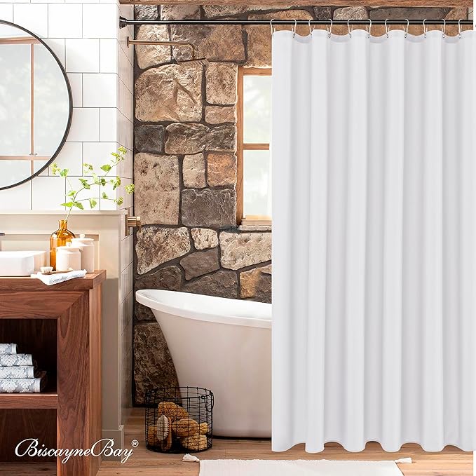 Biscaynebay Hotel Quality Fabric Shower Curtain Liners 72" X 72", White Water Resistant Bathroom Curtains Rust Resistant Grommets Weighted Bottom Hem Machine Washable