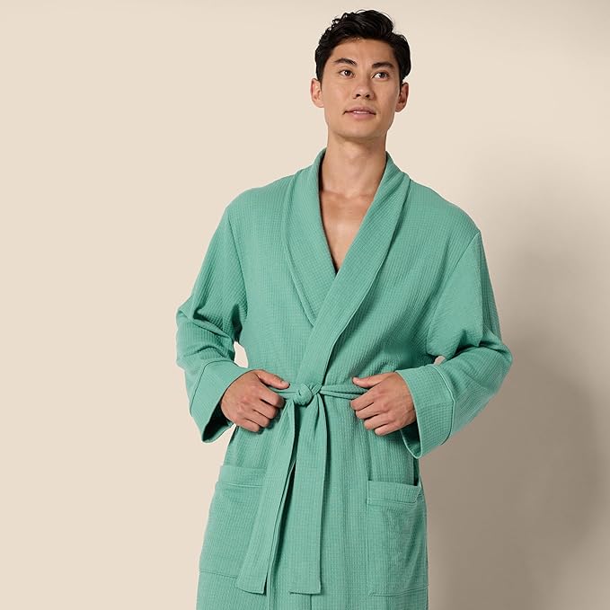 Amazon Essentials Men's Lightweight Cotton Waffle Bathrobe (Available in Big & Tall)