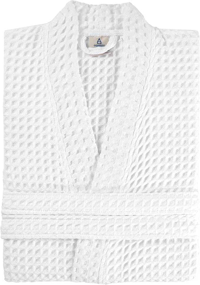 100% Cotton Waffle Kimono Bathrobe for Men & Women, Cozy Leisurewear with Functional Pockets, Comfortable Robe for Relaxation