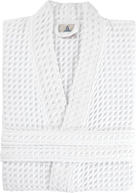 100% Cotton Waffle Kimono Bathrobe for Men & Women, Cozy Leisurewear with Functional Pockets, Comfortable Robe for Relaxation