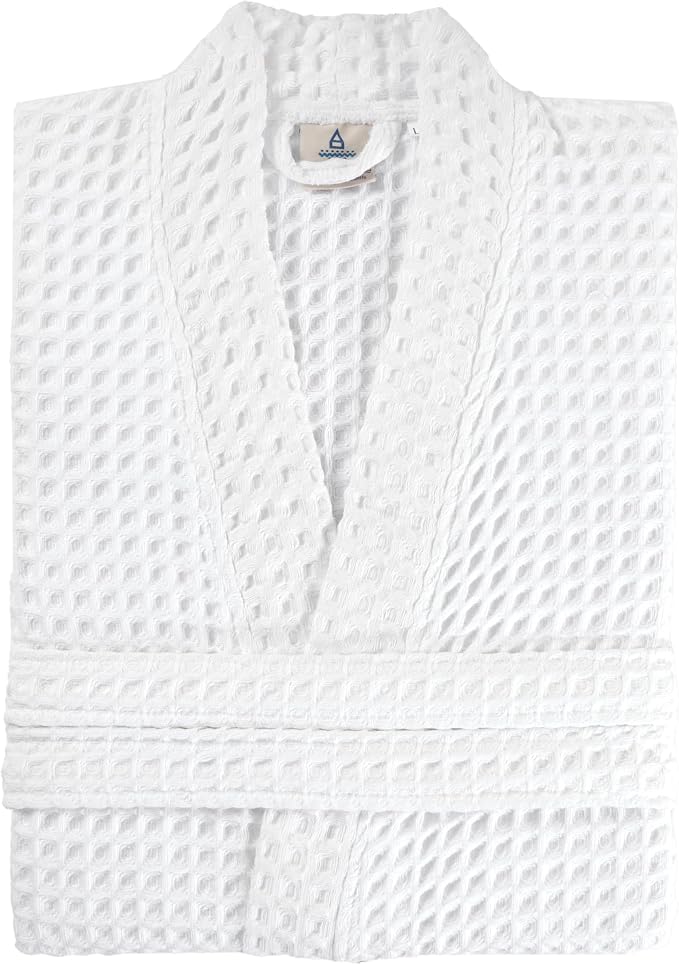 100% Cotton Waffle Kimono Bathrobe for Men & Women, Cozy Leisurewear with Functional Pockets, Comfortable Robe for Relaxation