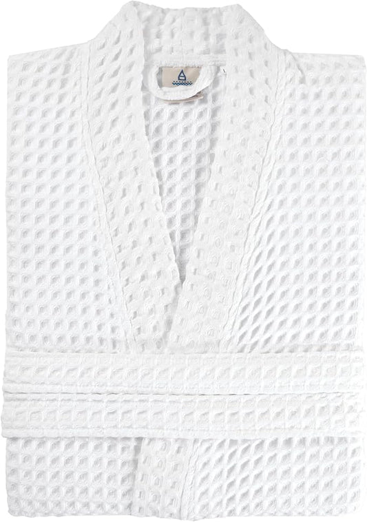 100% Cotton Waffle Kimono Bathrobe for Men & Women, Cozy Leisurewear with Functional Pockets, Comfortable Robe for Relaxation
