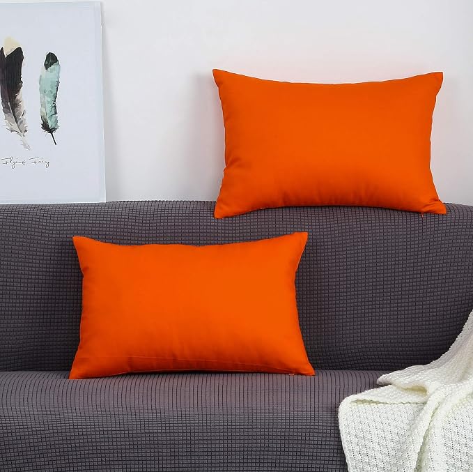 TangDepot 100% Cotton Solid Throw Pillow Cover 12x18 Orange | 100% cotton, same-color zip, machine wash & air dry. For living room, bedroom, office, car. 42 colors, 79 sizes. Cover only.