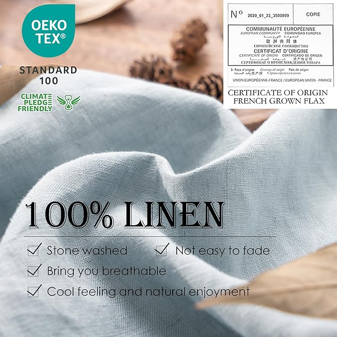 Simple&Opulence 100% Linen Duvet Cover Set 3pcs Basic Style Natural French Washed Flax Solid Color Soft Breathable Farmhouse Bedding with Button Closure - Dusty Blue, California King