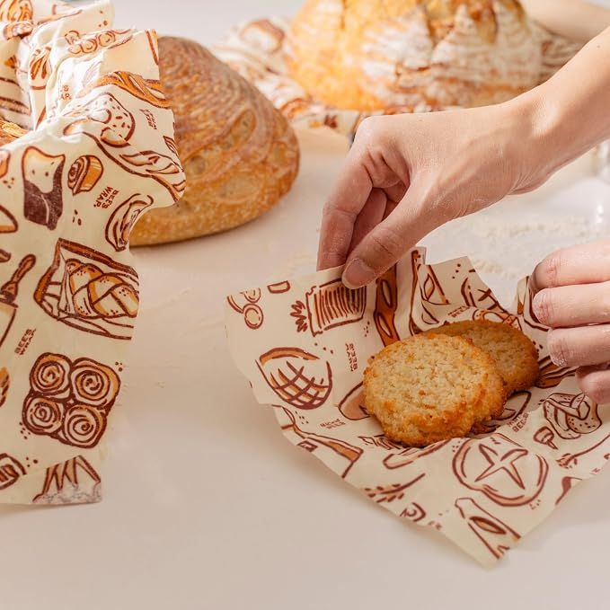Bee's Wrap Beeswax Wraps for Food - 3 Pack of Assorted Beeswax Wraps - Small, Medium & Large Wrap - Plastic Free Made in USA Reusable Natural Food Wrap - Bakery Lane Print