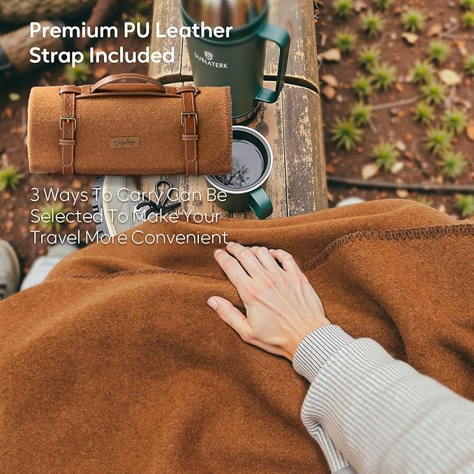 Molithe 100% Wool Blanket, 48" x 62", Warm, Thick, Washable, Military Wool Blanket, Great for Camping, Outdoors, Sporting Events, Survival Kits, Dark Camel