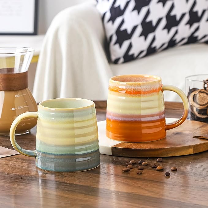 Large Ceramic Coffee Mugs, Handmade Pottery Mug, Tea Cups with Handle for Office and Home, 16 Ounces, Dishwasher and Microwave Safe (Orange)