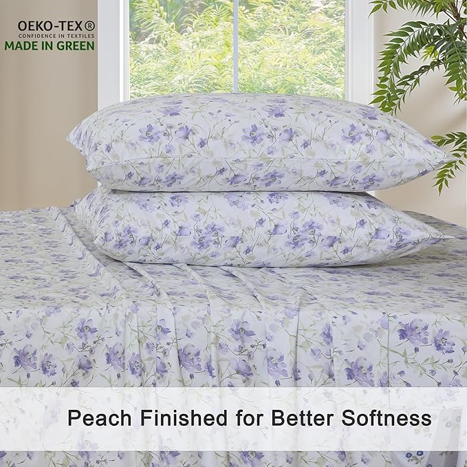 RUVANTI 100% Cotton Organic Percale Sheets Split King Size – Crisp Cooling Bed Sheets for Hot Sleepers, Deep Pocket 15”, Soft Peach Finish, Breathable & Durable Hotel-Style 5 Pcs, Heather
