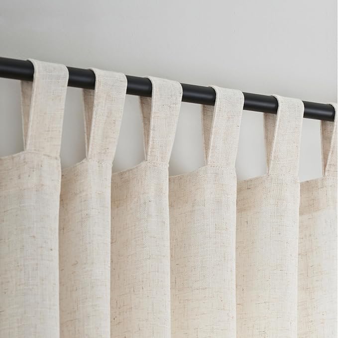 Linen Semi Sheer Curtains Tab Top Light Filtering Elegant Curtains & Drapes for Bedroom (Natural, 52" W x 63" L, Pack of 2)