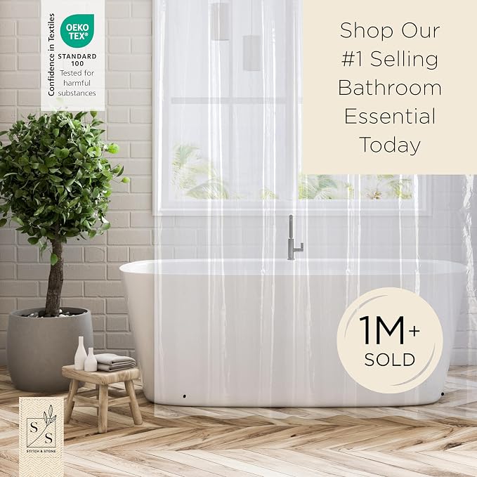 Stitch & Stone Shower Curtain Liner, Premium Lightweight Durable Waterproof 4g PEVA for Bathroom with Weighted Magnets, Standard Size 70" x 72" Frosty 2 Pack