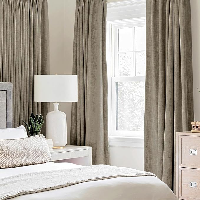 MIULEE 100% Blackout Linen Textured Curtains for Bedroom Solid Thermal Insulated Faux Linen Grommet Room Darkening Curtains & Drapes Luxury Decor for Living Room 52 x 63 Inch (2 Panels)