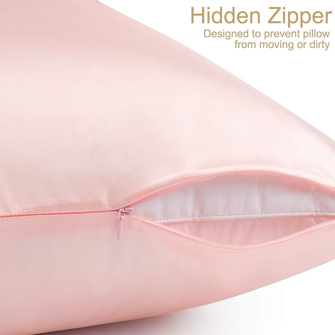 uxcell 1 Pack 100% Charmeuse Pure Silk Pillowcase for Hair and Skin, 350TC 19 Momme Soft Breathable Pillow Case with Hidden Zipper, Pink Standard(20x26inch)