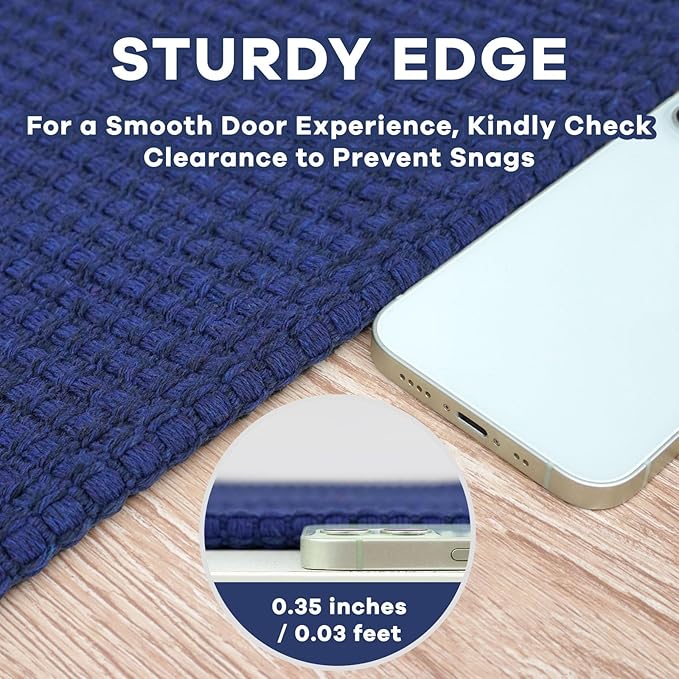 EARTHALL Woven Runner Rug 3x6 Ft Washable Runners for Hallways Wide Non Slip Entryway Rug Braided Kitchen Runner Indoor Floor Carpet for Entryway, Hallway, Kitchen, Bedroom, Royal Blue/Navy