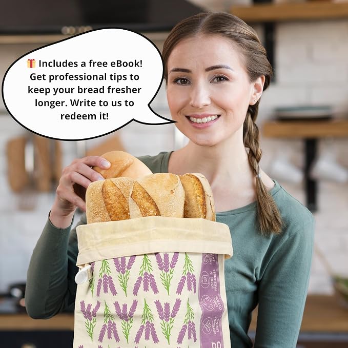 Beeswax Bread Bag for Homemade Bread (Set of 2) – Premium Sourdough Bread Bags & Loaf Storage – Eco-Friendly, Reusable, Washable & Freezer Safe – Ultimate Sourdough Bread Baking Supplies