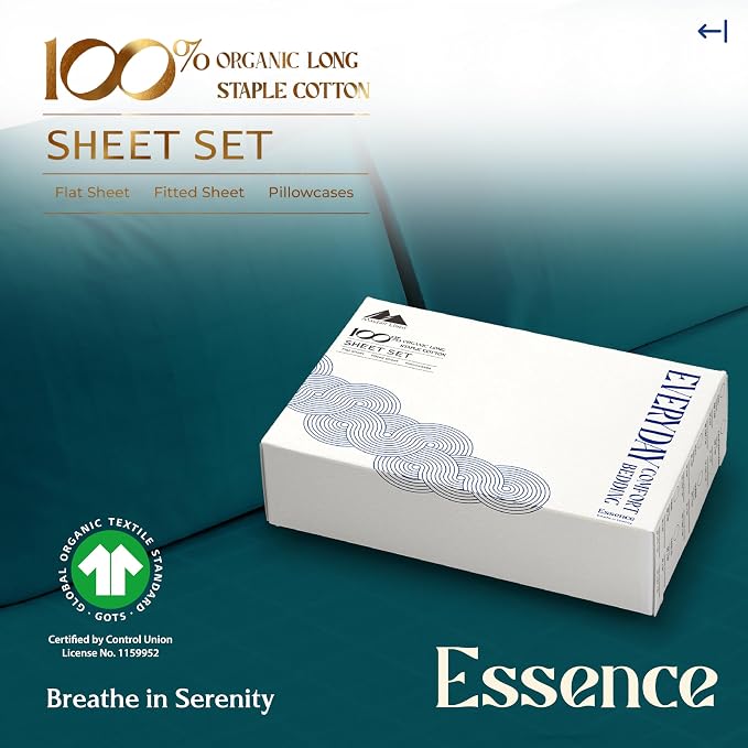 Mayfair Linen 100% Organic Cotton Sheets Twin XL Size - 3 PC Organic Cotton Percale Sheets Twin XL Set (Teal), Soft, Crisp, Cooling Bedsheets, 16" Deep Pocket Hotel Bedding - GOTS Certified