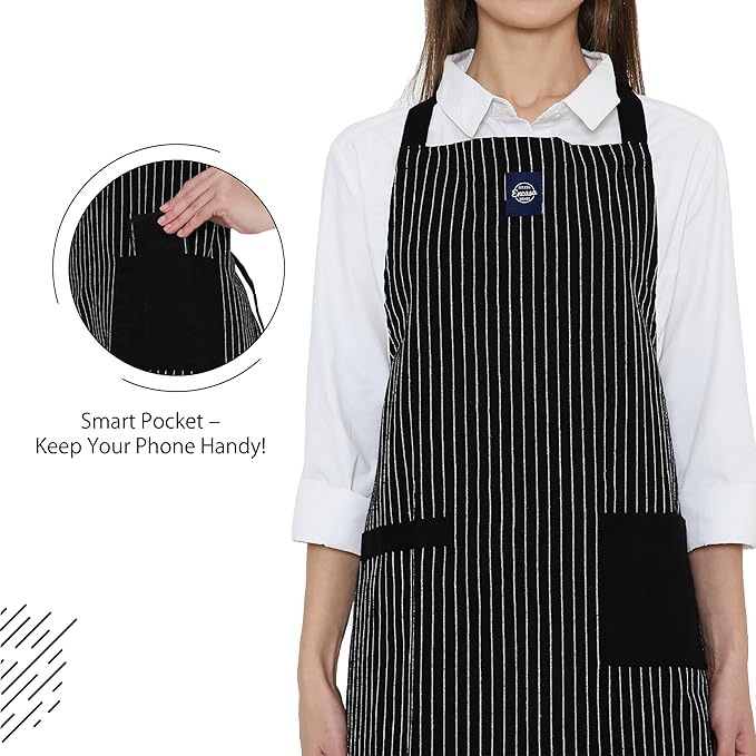 Encasa XO Cotton Kitchen Aprons for Women & Men with Pocket & Towel Loop, Adjustable Neck & Back Strap for Cooking, Baking