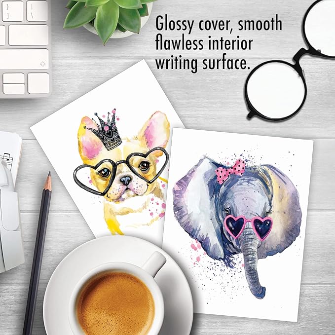 The Best Card Company Assorted Wildlife Watercolor Blank Card Box Set - Incl. 10 Animal Designs Notecards + Envelopes for Thank You, Invitations, More - Funky Colorful Creatures AM6749OCB-B1x10-NB