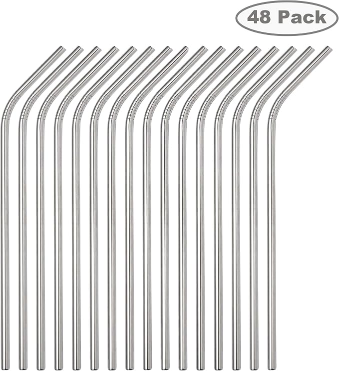 Set of 48 Stainless Steel Metal Straws 8.5'' Reusable Drinking Straws For 20oz Tumblers Yeti 6mm Diameter (48 Bent)