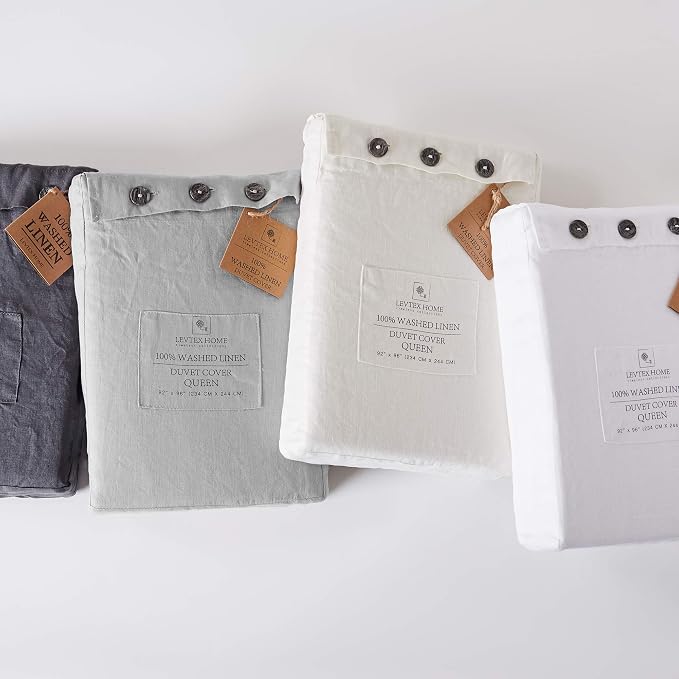 Levtex Home - 100% French Flax Linen - Full/Queen Duvet Cover - French Flax Washed Linen - Natural - Duvet Cover Size (90x94in.)