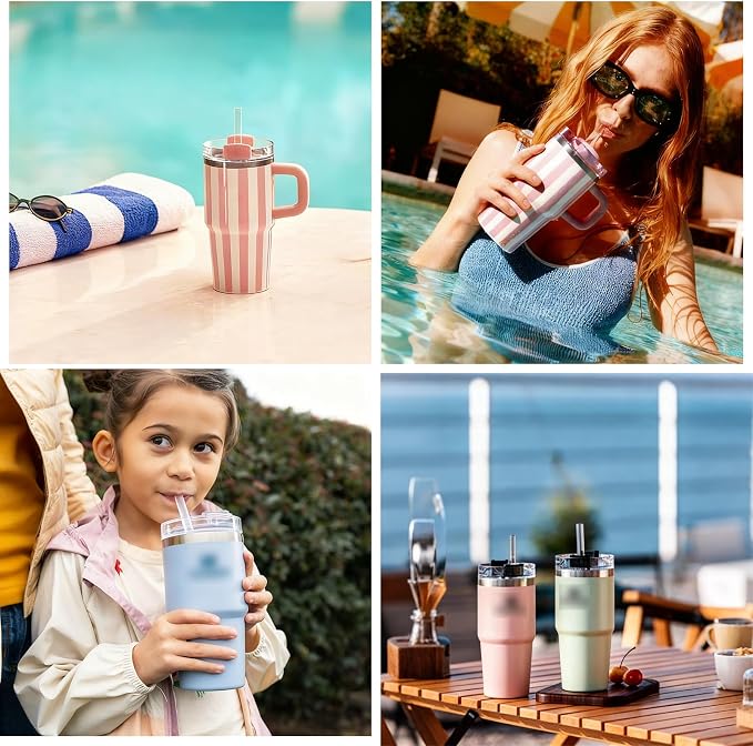 4 Pack Replacement Clear Straws for Stanley 20 oz 14oz Tumbler, 8.85 inch Reusable Plastic Straws for Yeti 30oz 25 oz 26 oz 20 oz Tumbler, Mason Jar 16oz Venti Cup with Brush, Made of Tritan（Bend）