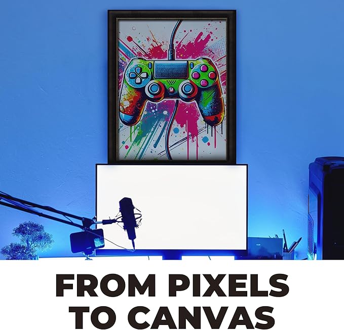 InkFlow Posters Vibrant Gaming Controller Poster - Abstract Graffiti Art with Colorful Paint Splashes - Fun Wall Decor for Bedroom, Office, Game Room - 24x32 Unframed Canvas Print