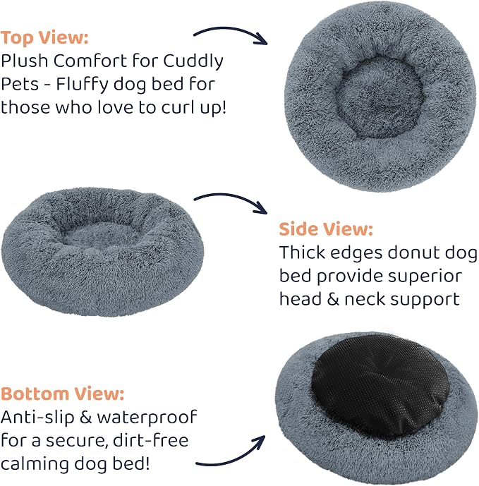 Donut Dog Bed - Premium Comfort for Anxiety Relief - Fluffy & Calming Design with Ultra-Plush Support | Cozy Round Dog Bed with Super Soft Circle Style (Dark Grey, X-Large)