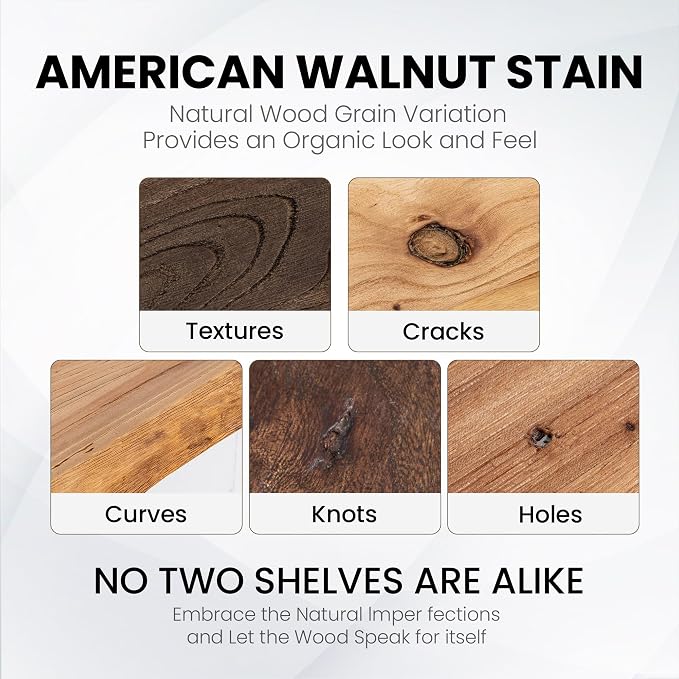 Fun Memories Floating Shelves for Wall Set of 2, Rustic Solid Elm Wood Live Edge Wall Shelves 32 Inch - Invisible Bracket Mount for Living Room, Bathroom, Bedroom, Kitchen, Walnut