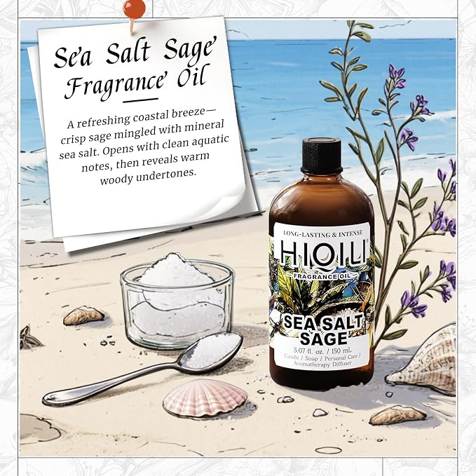 HIQILI Sea Salt Sage Fragrance Oil for Diffuser, DIY Perfume - 5.07 Fl Oz | Car/Hotel Collection Diffuser Oil, Long Lasting Scents, Candle & Soap Making Supplies, DIY Air Freshener Spray
