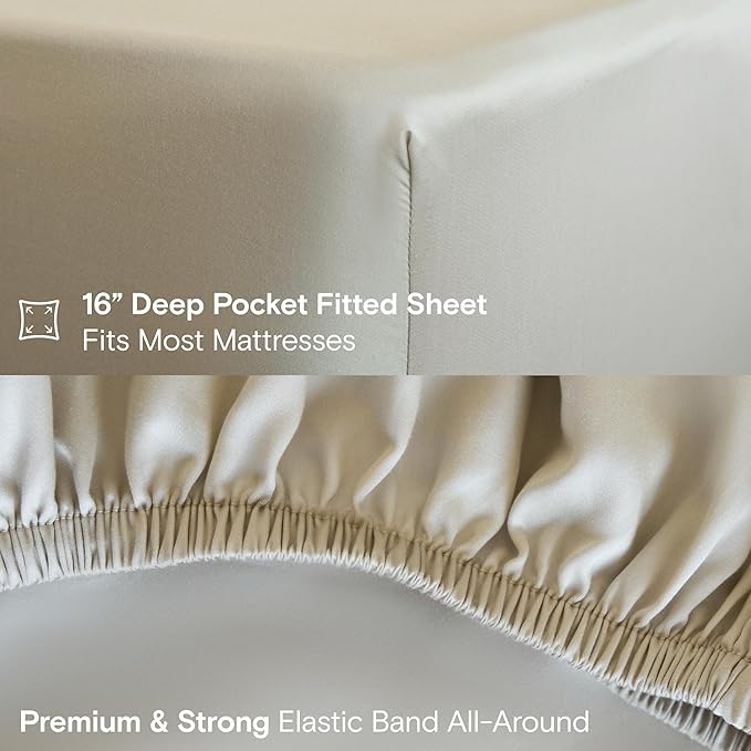 DOZ Sheet Set, 100% Viscose derived from Bamboo, Organically Grown, Buttery Soft, Cooling Sheets, High GSM, Deep Pockets - 3 Piece - 1 Pillowcase 1 Fitted 1 Top Sheet (Sand, Twin XL)