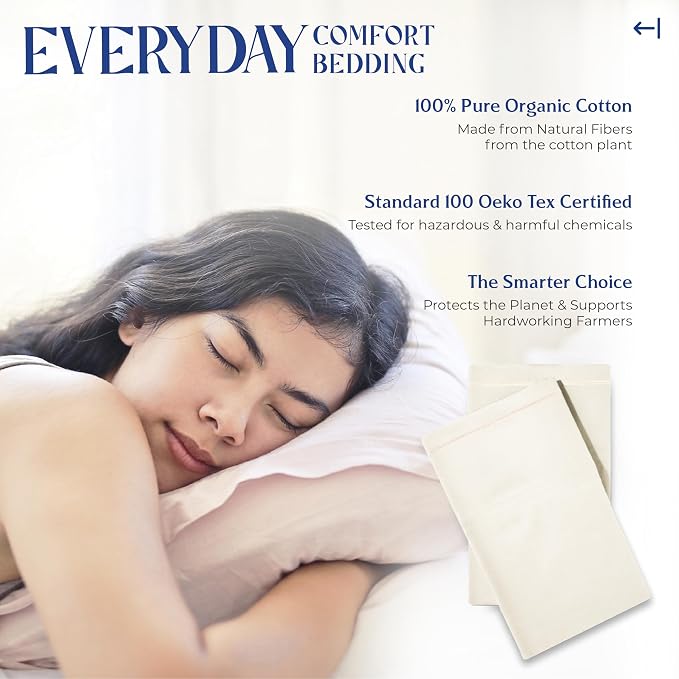Mayfair Linen 100% Organic Cotton Percale Pillow Cases Queen/Standard Size Set of 2 - Percale Pillowcovers Standard/Queen (Ivory), Soft Cooling Pillow Case for Sleeping, Cotton Pillowcases