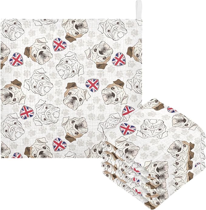 Baby English Bulldog Muslin Washcloths 3 Pack - Muslin Burp Cloths Hanky Large 11.8"X11.8" Extra Soft Absorbent Baby Burp Rags for Newborn 100% Cotton for Boys Girls Gift