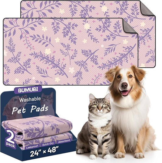 Washable Dog Pee Pads - Absorbent Reusable Puppy Training Pads, Waterproof Leak - Proof & Non - Slip for Crate Whelping Potty Training 24x48 (Pack of 2)