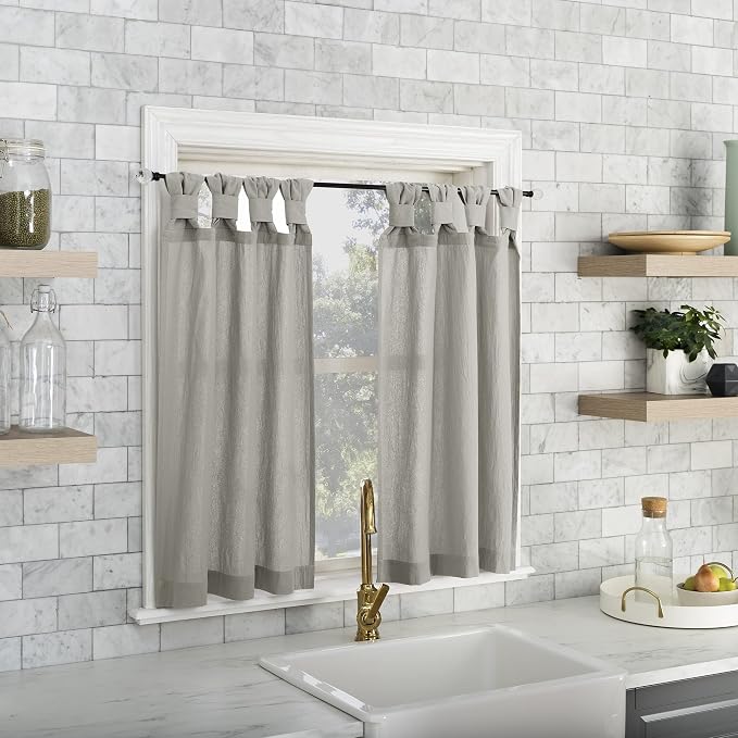 Archaeo Washed Cotton Small Window Twist Tab Cafe Curtains, 52" x 45", Silver Gray