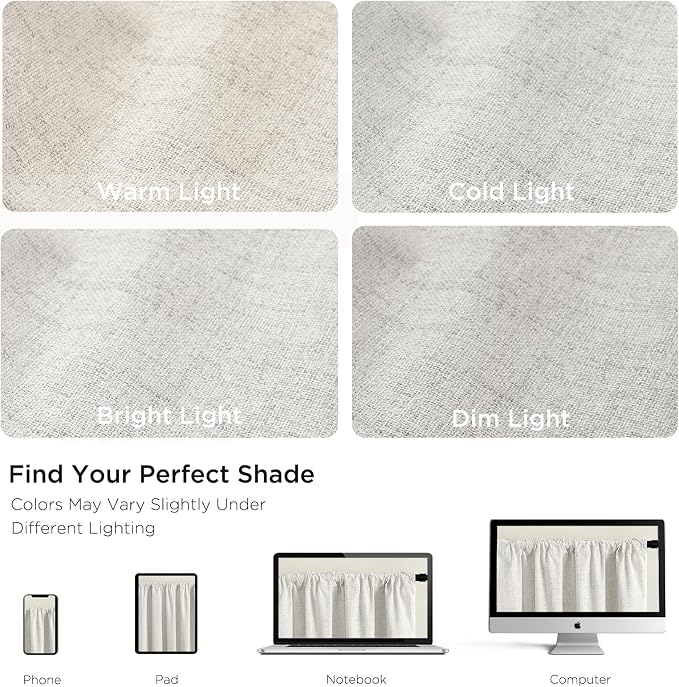 CUCRAF Custom Linen 100% Total Blackout Curtains, Greyish White Back Tab and Rod Pocket Curtain for Living Room Bedroom, Light Blocking Drapes Thermal Insulated 1 Panel (Custom Size, Color)