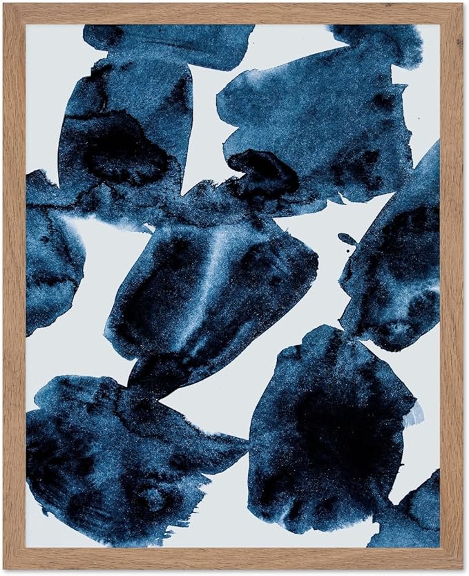 Monem Art Blue Abstract Watercolor Texture Print - Minimalist Modern Art Poster - Wall Decor for Living Room, Bedroom or Office - 8x10 Beige Framed Wall Art by Mareike Bohmer