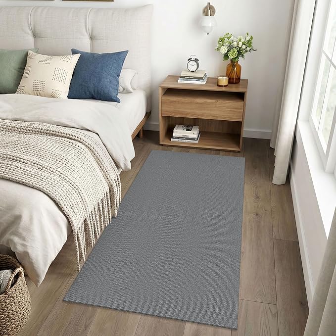 EARTHALL Washable Runner Rug 3x6 Ft Non Slip Runners for Hallways Wide Cotton Rubber Backed Kitchen Runner Braided Indoor Floor Carpet Runners for Entryway, Hallway, Kitchen, Bedroom, Charcoal Gray