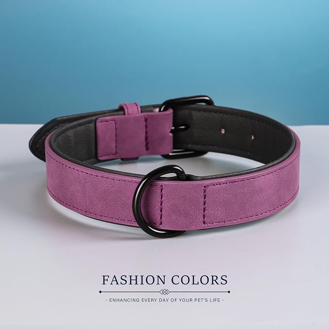 Didog Soft Padded PU Leather Dog Collar, Breathable and Adjustable Dog Collar for Large Dogs, Comfortable for Daily Walk, Purple, XL Fit Neck 18-22"(45-71 lbs)