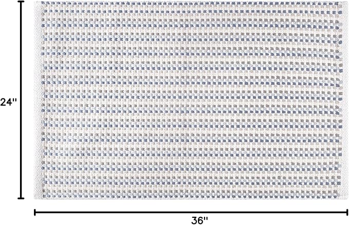 Cotton Chalk Stripe Woven Area Rug 2x3 Feet - Blue, Farmhouse Soft & Durable Decorative Washable Floor Rugs Ideal for Entryway, Bedroom, Kitchen | Geomatric Pattern Nersery Space Reversible Door Mats