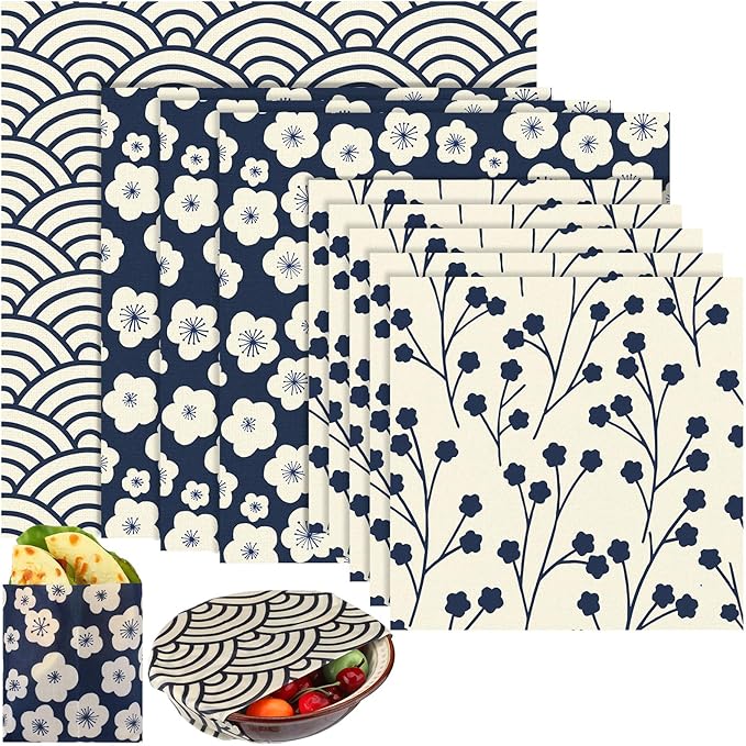 Tigeen 9 Pack Reusable Beeswax Wrap for Food Chinoiserie Beeswax Paper for Sourdough Bread Cheese Paper Wrapping Wax Cloth Food Wraps Bread Sandwich Wrapper 1 XL 3 Medium 5 S(Beige,Japanese)