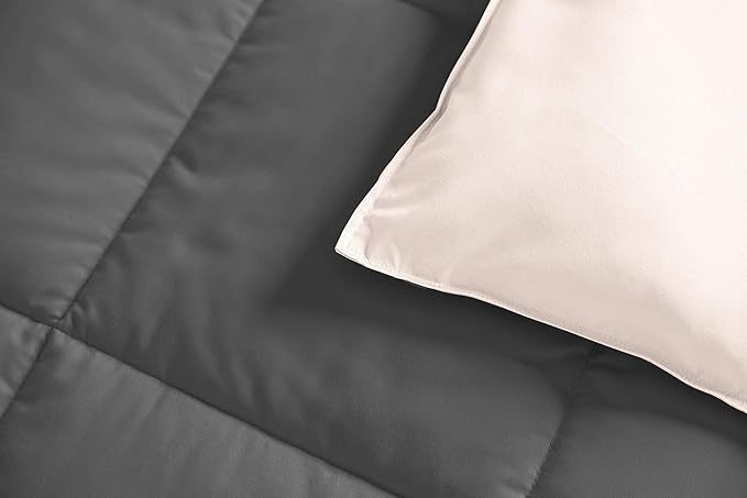 Royal Hotel Bedding Soft and Plush Down Alternative Comforter - Reversible with 2 Colors Duvet Insert Comforter - Hypoallergenic Hotel Plush Down-Alternative - Twin XL, Ivory Cream and Charcoal