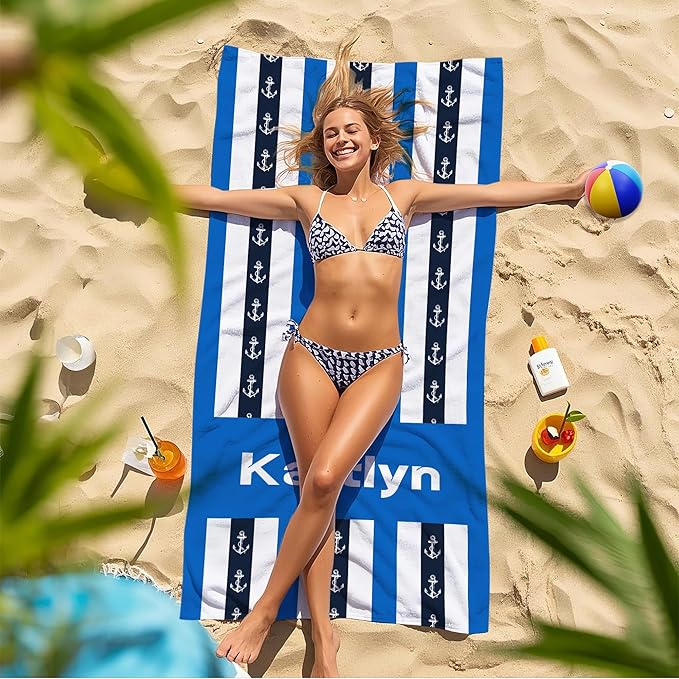 JML Custom Beach Towel with Name, Personalized Microfiber Beach Towel with Name, Large, Soft, Quick Dry & Absorbent for Swim, Pool,Adult,Summer Holiday,Vacation,Travel,Gift for Anniversary, Birthday