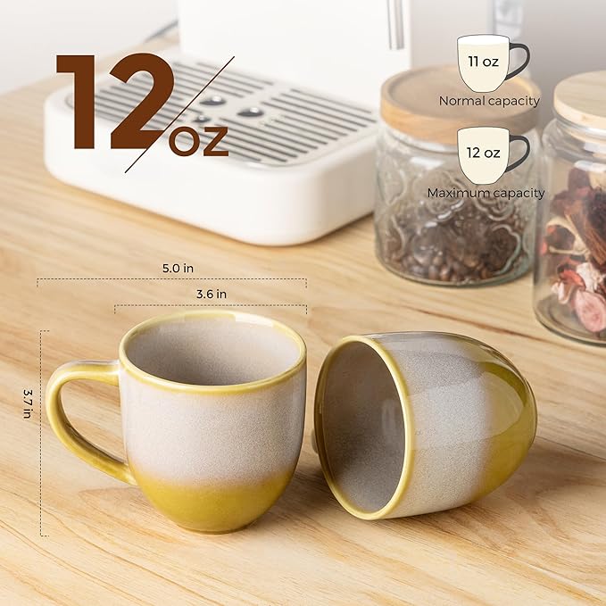 theterra Ceramic Coffee Mugs Set of 6, 12oz Handmade Coffee Cups with Handle for Latte, Tea, Milk, Beer, Hot Cocoa, Autumn Haze