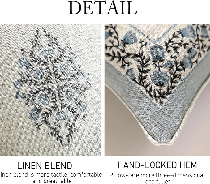 ISAENNE Design Linen Square Throw Pillow Covers 18"x18" Pack of 2, Cottage Farmhouse Cushion Covers with Thorn Vine Pattern for Bed, Living Room, Outdoor, Car